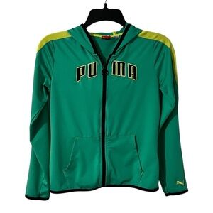 Green Hoodie Girls Large Full Zip Jacket Yellow & Black Accents Size L Pockets